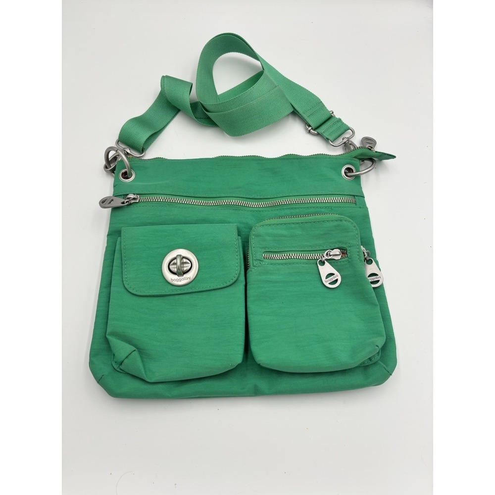 Baggallini Sydney Crossbody Bag Purse Green Nylon Travel Organizer Zip Pockets